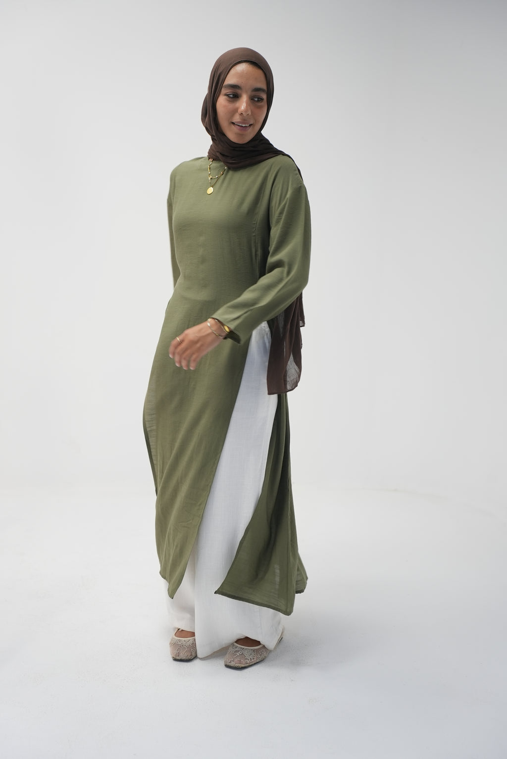 luna slits dress (OLIVE)