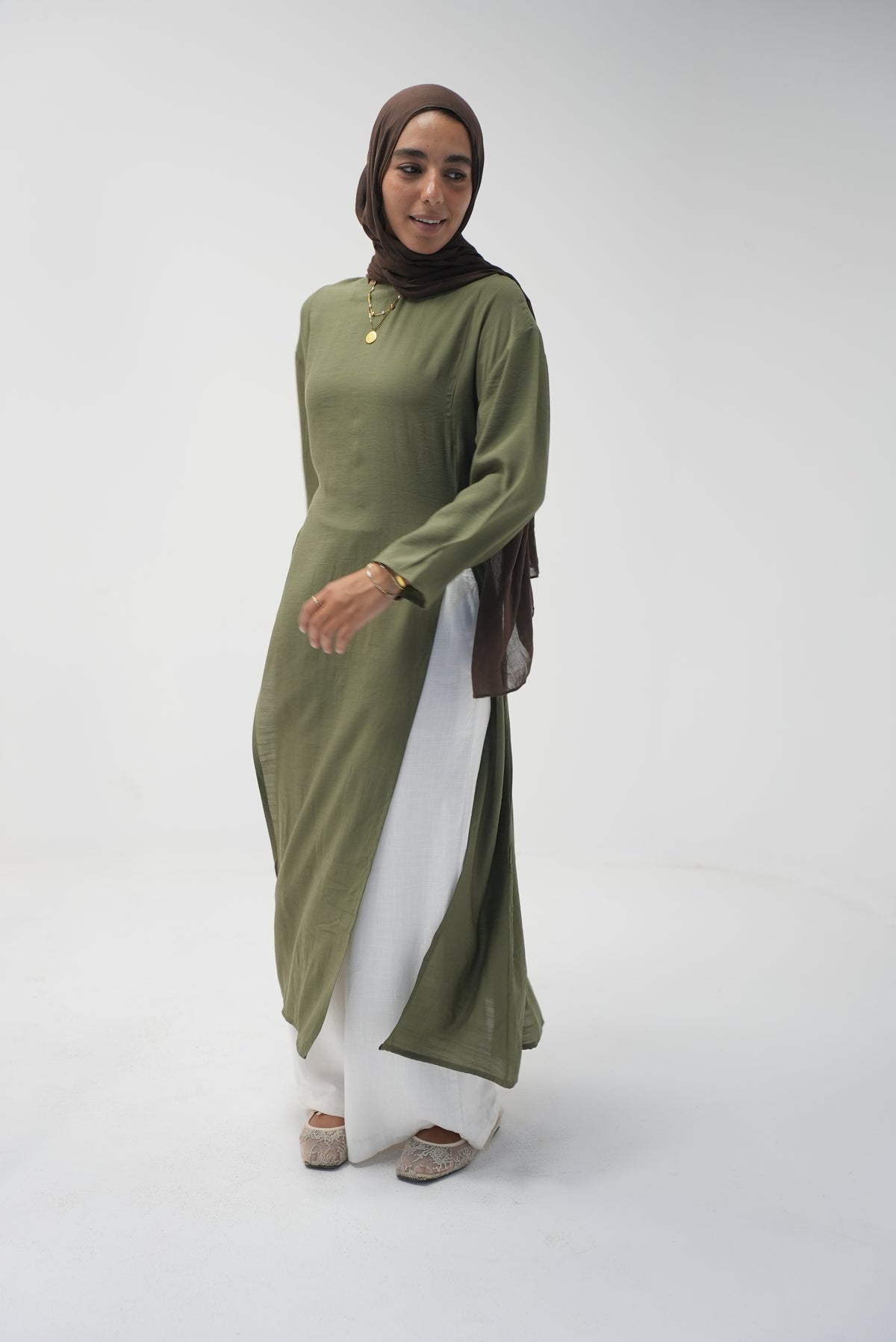 luna slits dress (OLIVE)